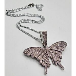 Butterfly Necklace Full Cubic Zircon Animal Hip Hop 22in chain 1.5in pendant